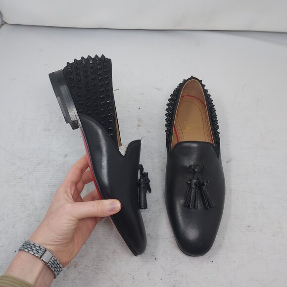 Christian Louboutin Black Tassilo Spike Stud Tassel Leather Loafer - Picture 1 of 11